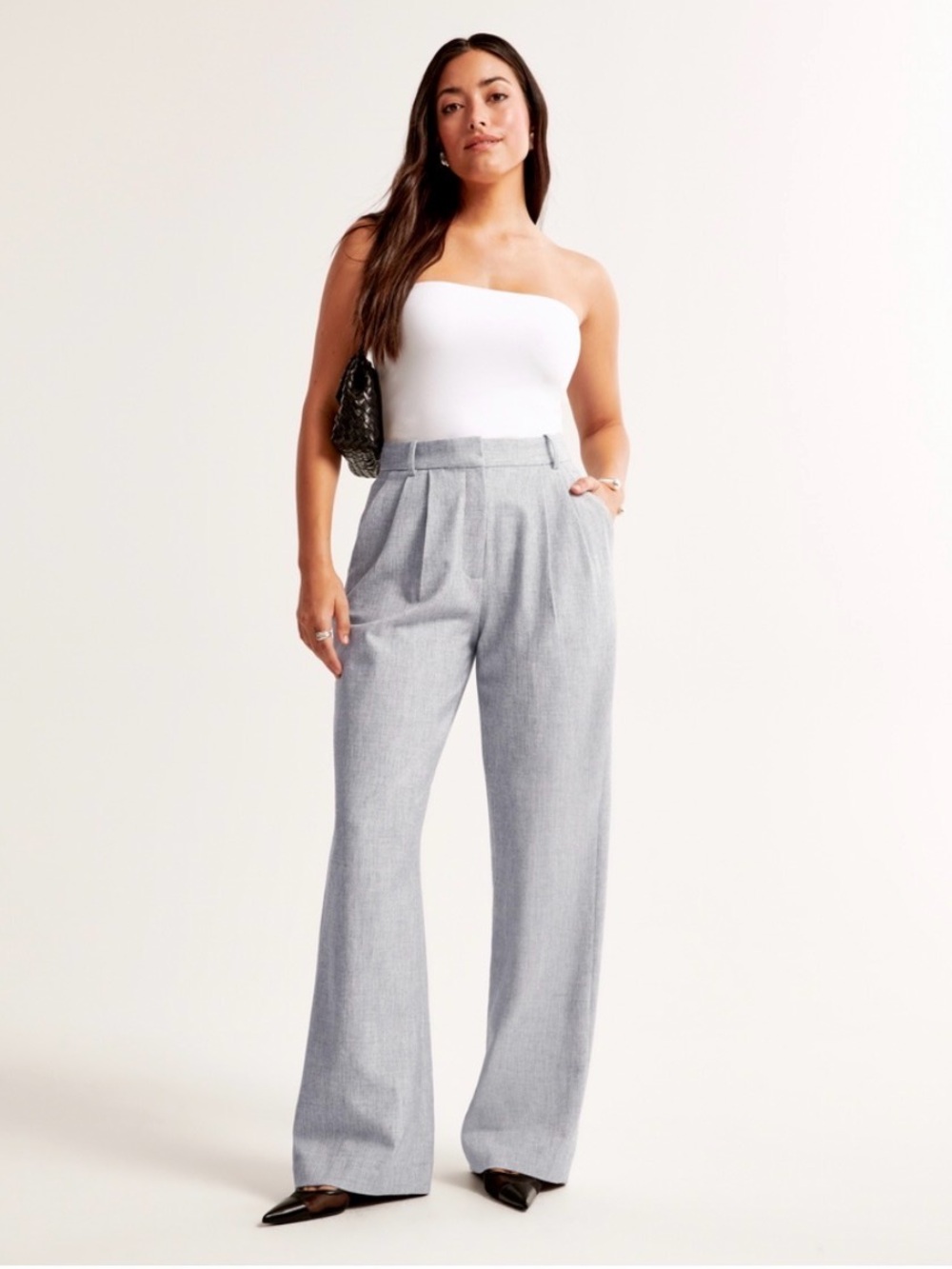 ABERCROMBIE & FITCH Curve Love Sloane Tailored Wide Leg Pant Grey Women’s 29/8